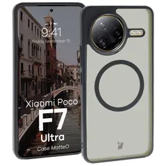 Etui z pierścieniem magnetycznym Bizon Case MatteO do Xiaomi Poco F7 Ultra przydymione-czarne