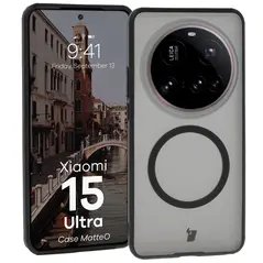 Etui z pierścieniem magnetycznym Bizon Case MatteO do Xiaomi 15 Ultra przydymione-czarne