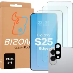 3x szkło na ekran + na aparat BIZON Clear 2 Pack do Samsung Galaxy S25 Edge