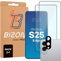 2x Szkło na ekran + szkło na aparat BIZON Edge Pack do Samsung Galaxy S25 Edge