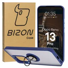 Etui z uchwytem na palec Bizon Case Hybrid Ring do Oppo Reno13 Pro przydymione z granatową ramką