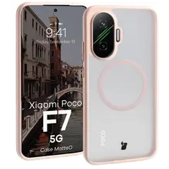 Etui z pierścieniem magnetycznym Bizon Case MatteO do Xiaomi POCO F7 przydymione-różowe