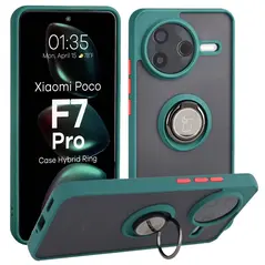 Etui z uchwytem na palec Bizon Case Hybrid Ring do Xiaomi POCO F7 Pro przydymione z ciemnozieloną ramką