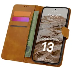 Etui z klapką Bizon Case Pocket do Oppo Reno13 brązowe