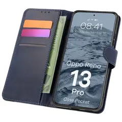 Etui z klapką Bizon Case Pocket do Oppo Reno13 Pro granatowe