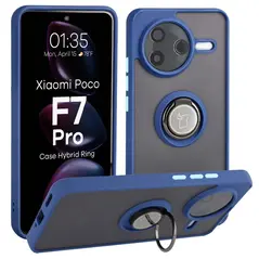 Etui z uchwytem na palec Bizon Case Hybrid Ring do Xiaomi POCO F7 Pro przydymione z granatową ramką