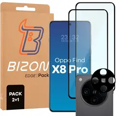 2x szkło na ekran + 1x szkło na aparat Bizon Edge 2 Pack do Oppo Find X8 Pro