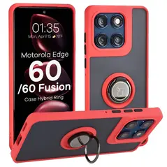 Etui z uchwytem na palec Bizon Case Hybrid Ring do Motorola Edge 60 Fusion / 60 przydymione z czerwoną ramką