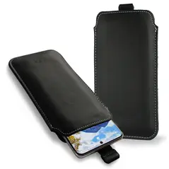 Skórzane etui wsuwane LURESKO NEW LILLA XXXL wsuwka na telefon 6.5' - 6.9' (czarny gładki biała nić)