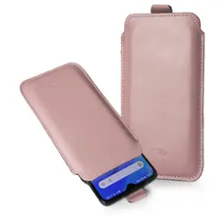 Skórzane etui wsuwane LURESKO LILLA XXXL wsuwka na telefon 6.5' - 6.9' (różowy gładki biała nić)