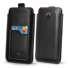 Skórzane etui uniwersalne z oczkiem na smycz LURESKO NEW ASTER XXXL wsuwka na telefon 6.5' - 6.9' (czarny gładki biała nić)