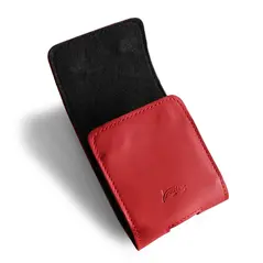 Skórzane etui ochronne LURESKO FLIP SLEEVE M do Samsung Galaxy Z Flip 3/4/5/6 Motorola Razr 50 / 40 Ultra Huawei Pocket (czerwony gładki czerwona nić)