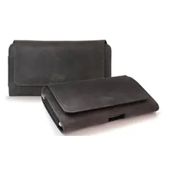 Skórzana kabura LURESKO FREYA XL do paska etui na telefon 165x82x10mm (szary vintage)