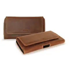 Skórzana kabura LURESKO FREYA 3XL do paska etui na telefon 175x83x15 (brąz vintage  biała nić)