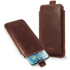 Skórzane etui wsuwane LURESKO NEW LILLA XXXL wsuwka na telefon 6.5' - 6.9' (brąz vintage biała nić)