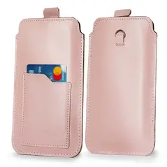Skórzane etui uniwersalne LURESKO ASTER 4XL z oczkiem na smycz wsuwka na telefon do 7' (różowy gładki biała nić)