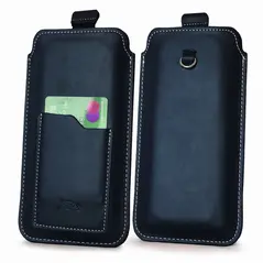 Skórzane etui uniwersalne LURESKO ASTER XXXL z oczkiem na smycz wsuwka na telefon 6.5' - 6.9' (granatowy biała nić)
