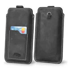 Skórzane etui uniwersalne LURESKO ASTER XXXL z oczkiem na smycz wsuwka na telefon 6.5' - 6.9' (szary vintage biała nić)