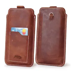 Skórzane etui uniwersalne LURESKO ASTER 4XL z oczkiem na smycz wsuwka na telefon do 7' (brąz vintage biała nić)
