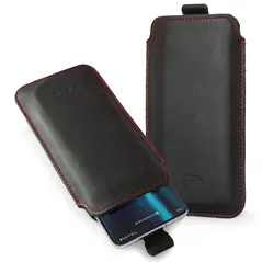 Skórzane etui wsuwane LURESKO LILLA XXXL wsuwka na telefon 6.5' - 6.9' (czarny gładki czerwona nić)