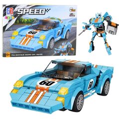 Klocki Konstrukcyjne Auto Robot 2w1 Pomarańczowo-Niebieski Napęd 336 el. LEAN Toys