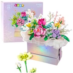 Klocki Konstrukcyjne Kompozycja W Pudełku Box Kwiatowy Fioletowy LED 706el. LEAN Toys
