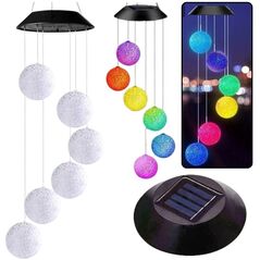 Lampki Solarne Ogrodowe LED Dzwonki Kule Kolorowe 70cm