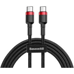 Baseus Cafule Cable wytrzymały nylonowy kabel przewód USB-C PD / USB-C PD PD2.0 60W 20V 3A QC3.0 1M czarny-czerwony (CATKLF-G91)