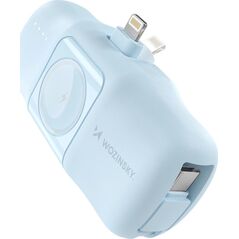 Mini powerbank Wozinsky WF16-YLS 5000mAh 15W Lightning z wbudowanym kablem USB-C i ładowarką do Apple Watch - niebieski