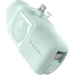 Mini powerbank Wozinsky WF16-YLS 5000mAh 15W Lightning z wbudowanym kablem USB-C i ładowarką do Apple Watch - zielony