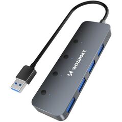 Hub rozdzielacz 4x USB-A z włącznikami aluminiowy - szary WOZINSKY