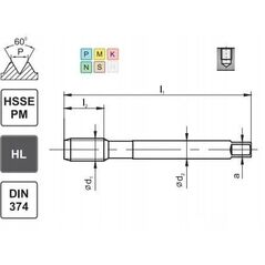 Fanar GWINTOWNIK M12x1,25 DIN-374C R45 (6H) HSSE-PM HL MASTERTAP