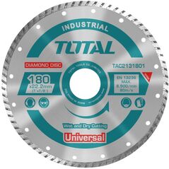 Deimantinis pjovimo diskas TOTAL, Turbo, sausam, slapiam pjovimui, 180x22 mm, segmento plotis 10 mm,