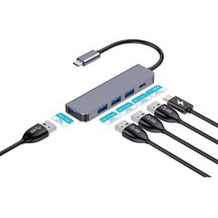 PLATINET MEDIA HUB USB-C TO 4X USB-A 3.2 GEN1 + 1X USB-C PD 100W 5IN1 ALUMINIUM [46235]