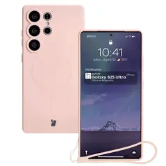 Silikonowe etui z pierścieniem magnetycznym Bizon Case Silicone Magnetic do Samsung Galaxy S25 Ultra jasnoróżowe