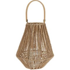 Lampion na świeczkę, pleciony, z drewnianym uchwytem