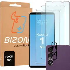 3x Szkło na ekran + szkło na aparat Bizon Glass Clear Pack do Sony Xperia 1 VII