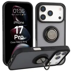 Etui z uchwytem na palec Bizon Case Hybrid Ring do Apple iPhone 17 Pro przydymione z czarną ramką
