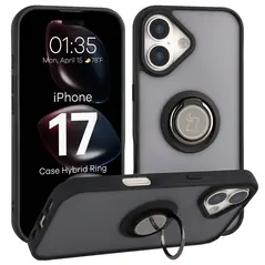 Etui z uchwytem na palec Bizon Case Hybrid Ring do Apple iPhone 17 przydymione z czarną ramką