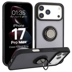 Etui z uchwytem na palec Bizon Case Hybrid Ring do Apple iPhone 17 Pro Max przydymione z czarną ramką