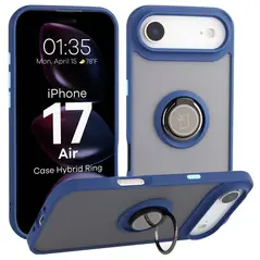 Etui z uchwytem na palec Bizon Case Hybrid Ring do Apple iPhone 17 Air przydymione z granatową ramką
