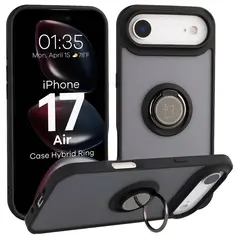 Etui z uchwytem na palec Bizon Case Hybrid Ring do Apple iPhone 17 Air przydymione z czarną ramką