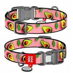 Collar WauDog Nylon Obroża nylonowa z QR-paszportem, plastikowy fastex, wzór AWOKADO NA RÓŻU, M 20mm/28-40cm