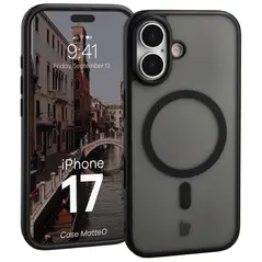 Etui z pierścieniem magnetycznym Bizon Case MatteO do Apple iPhone 17 przydymione-czarne