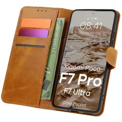 Etui z klapką Bizon Case Pocket do Xiaomi POCO F7 Pro / F7 Ultra brązowe