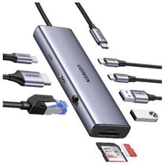 HUB UGREEN CM498 USB-C / 2xUSB-A, 2xUSB-C, HDMI, VGA, RJ45 1000Mbps, SD/TF, USB-C PD 100W szary
