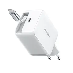 Ładowarka sieciowa Joyroom JR-TCL06 67W GaN z wbudowanym zwijanym kablem USB-C - biała
