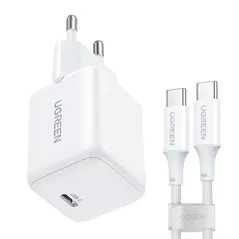 Ładowarka sieciowa UGREEN X513 30W GaN USB-C + kabel USB-C 1m biała