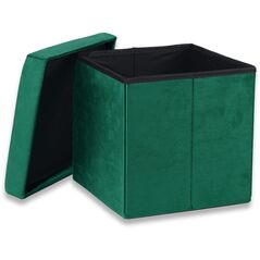 Pufa aksamitna zielona 30x30x30 cm składana organizer z pojemnym schowkiem