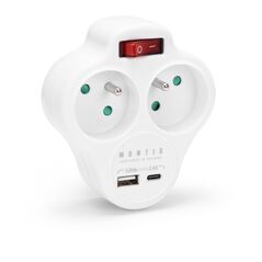 Rozgałęźnik sieciowy podwójny z wyłącznikiem + USB-A + USB-C MONTIS MT144-WH biały
